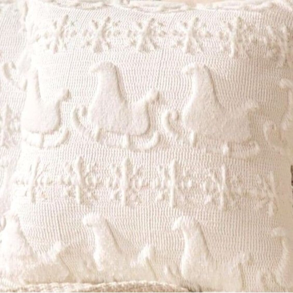 White Christmas Sleigh Sled Snowflakes Throw Pillow Covers 12"x20" Embroidered